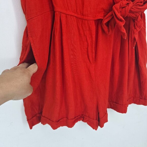 A New Day Linen Blend Plus Size Romper/Mini Jumpsuit Womens Size XL Tangerine Or - Picture 4 of 7